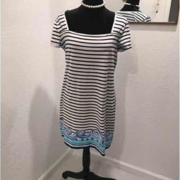 Lilly Pulitzer Black and White Striped Dress with Blue Trim - Picture 1 of 3